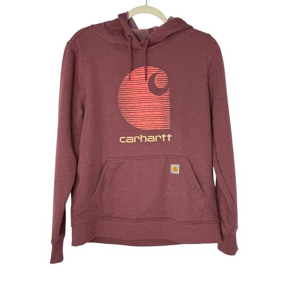 Carhartt Rain Defender Hoodie Women’s M Burgundy Relaxed Fit Pullover Logo - Picture 1 of 8